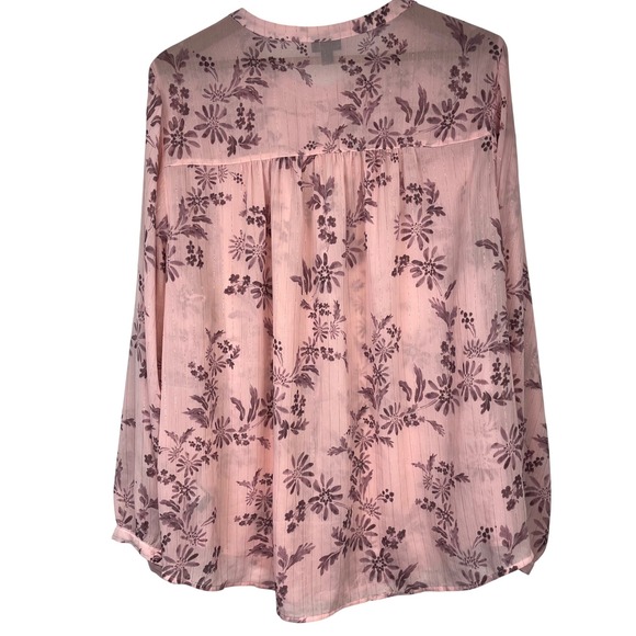 Torrid Size 3 Pink Floral Sheer Button Front Long Sleeve Blouse Top Feminine - Picture 5 of 9
